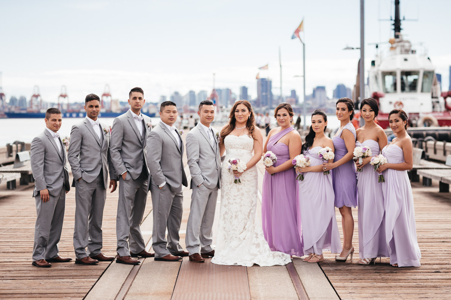 Burrard Dry Dock wedding photography portraits bridal party in North Vancouver BC