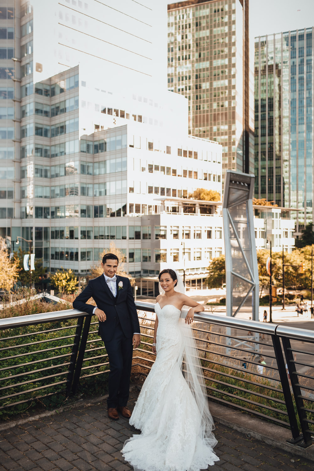 coal harbour vancouver wedding photography bride and groom rooftop