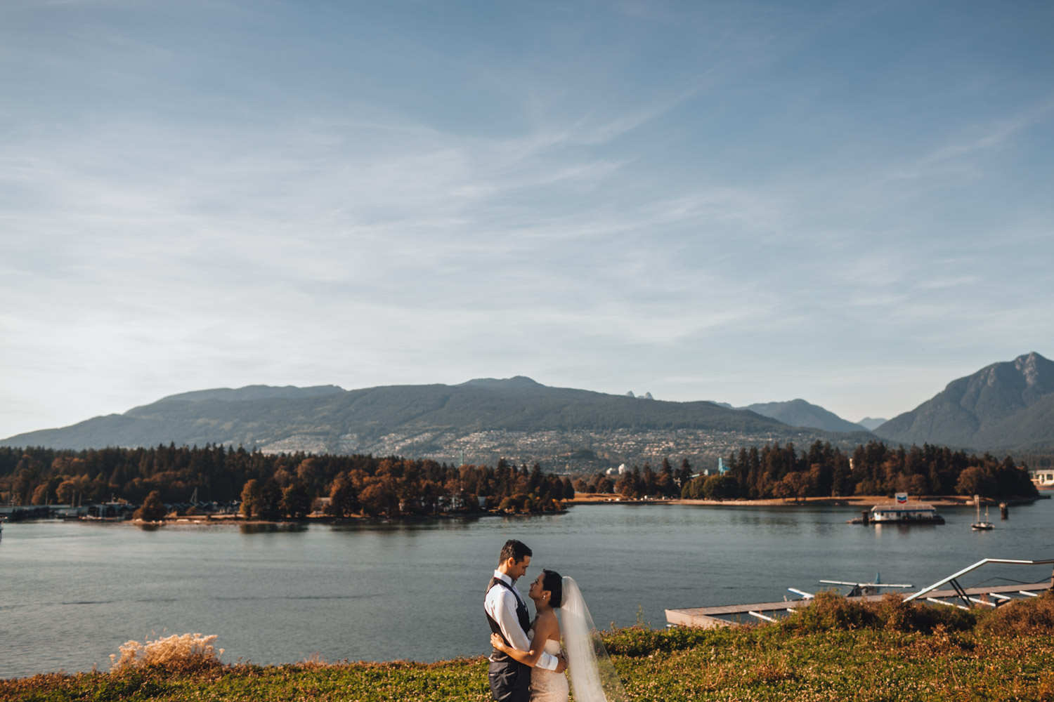 coal harbour vancouver wedding photography bride and groom rooftop