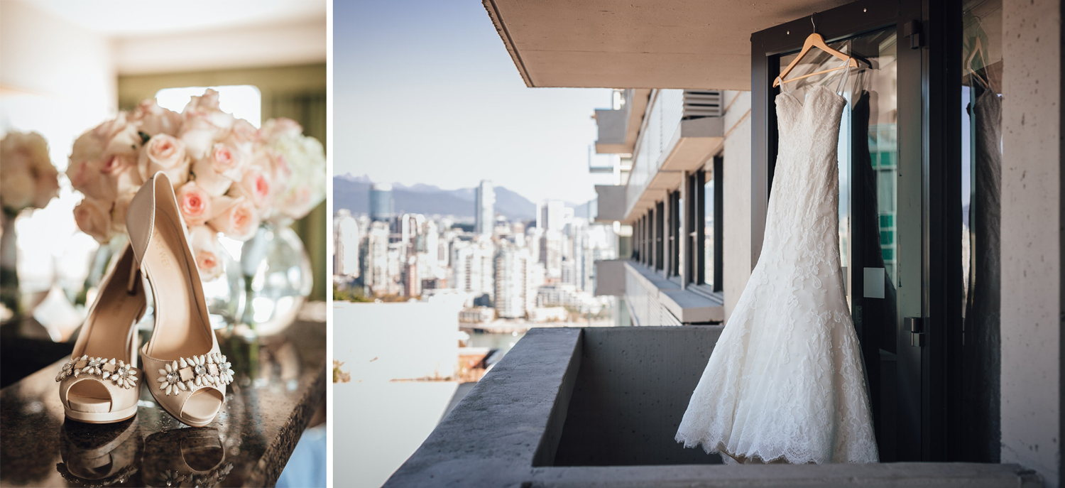 wedding dress and shoes vancouver wedding photography at holiday inn