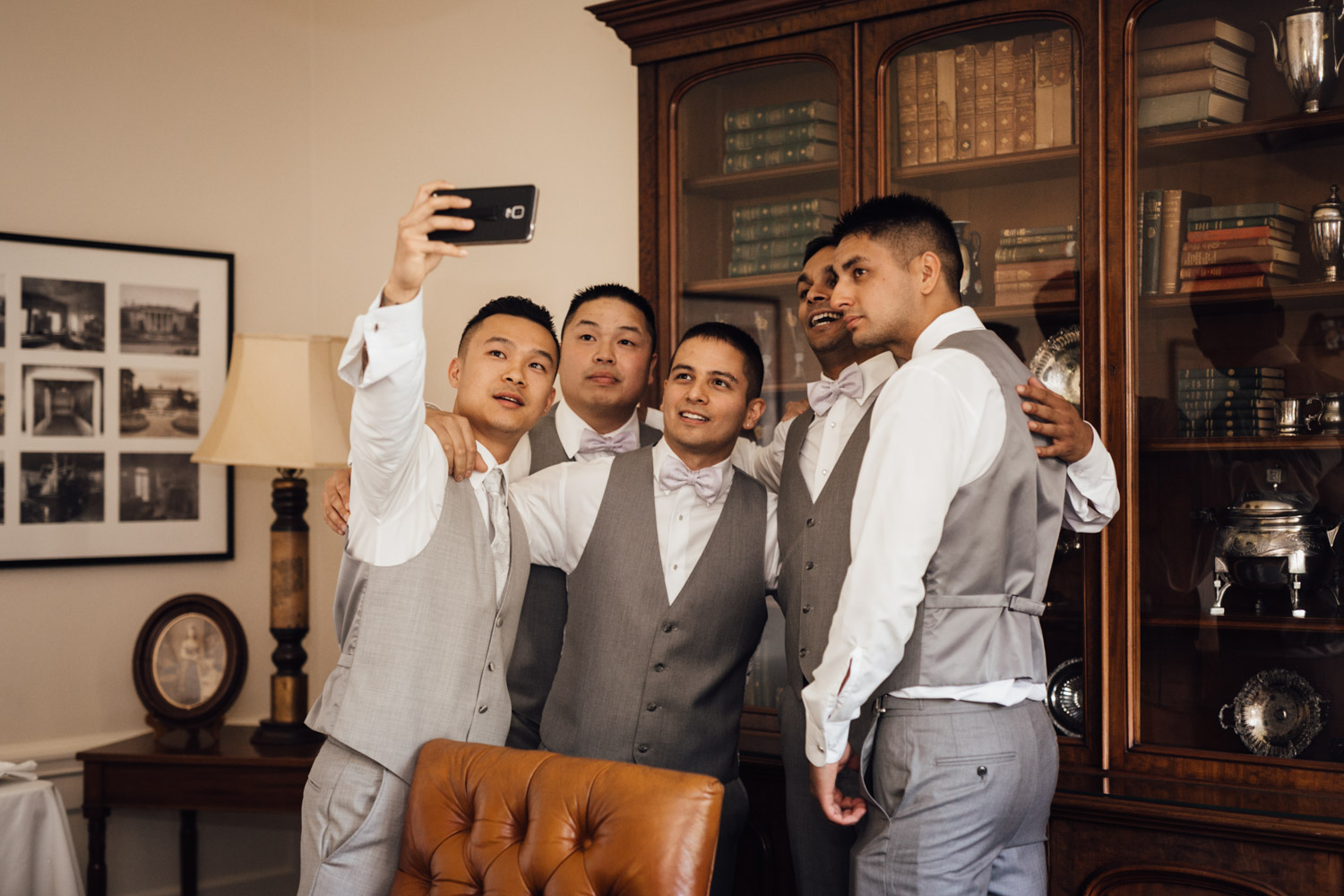 groom and groomsmen selfie at hycroft vancouver bc