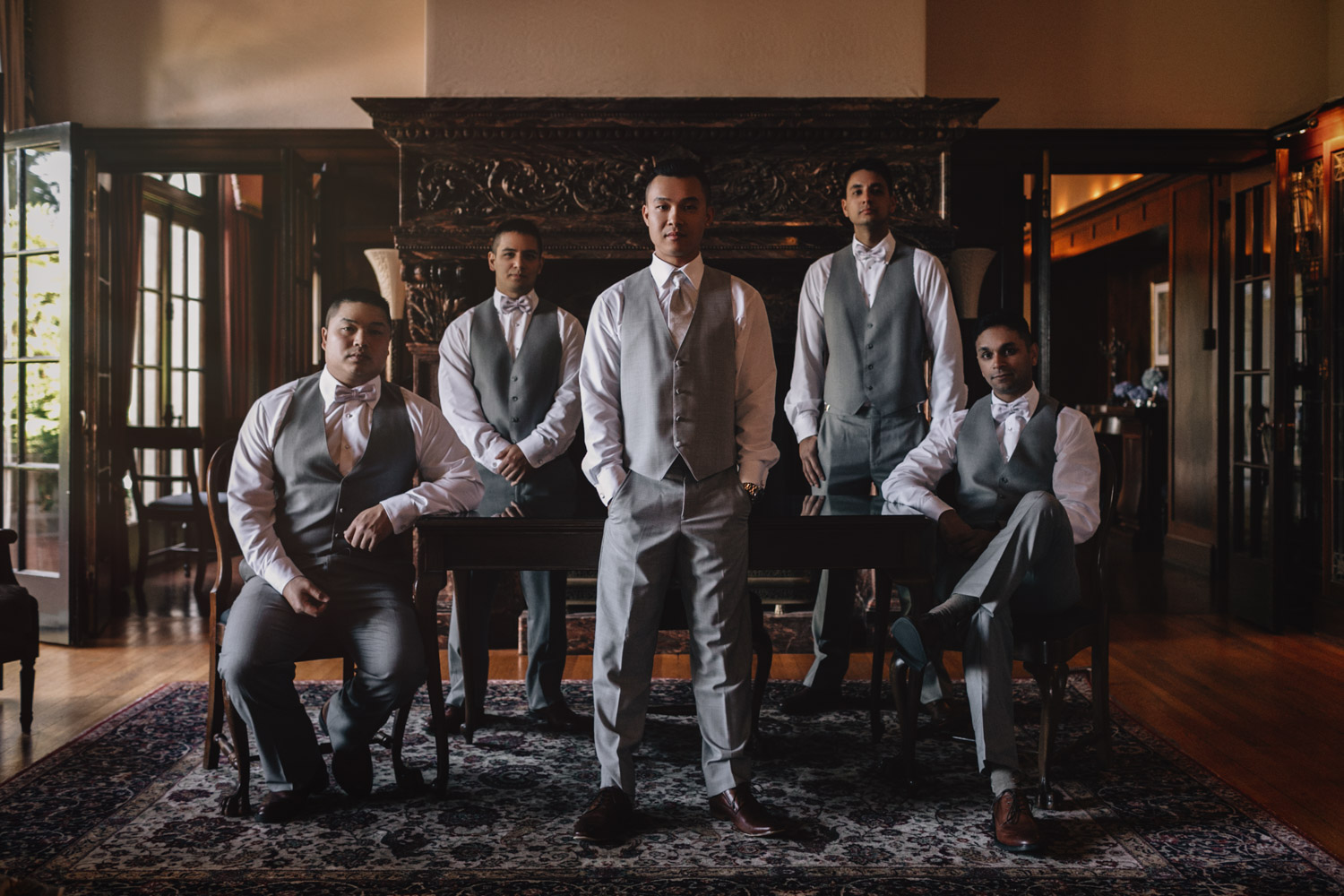 groom and groomsmen portrait at hycroft vancouver bc wedding