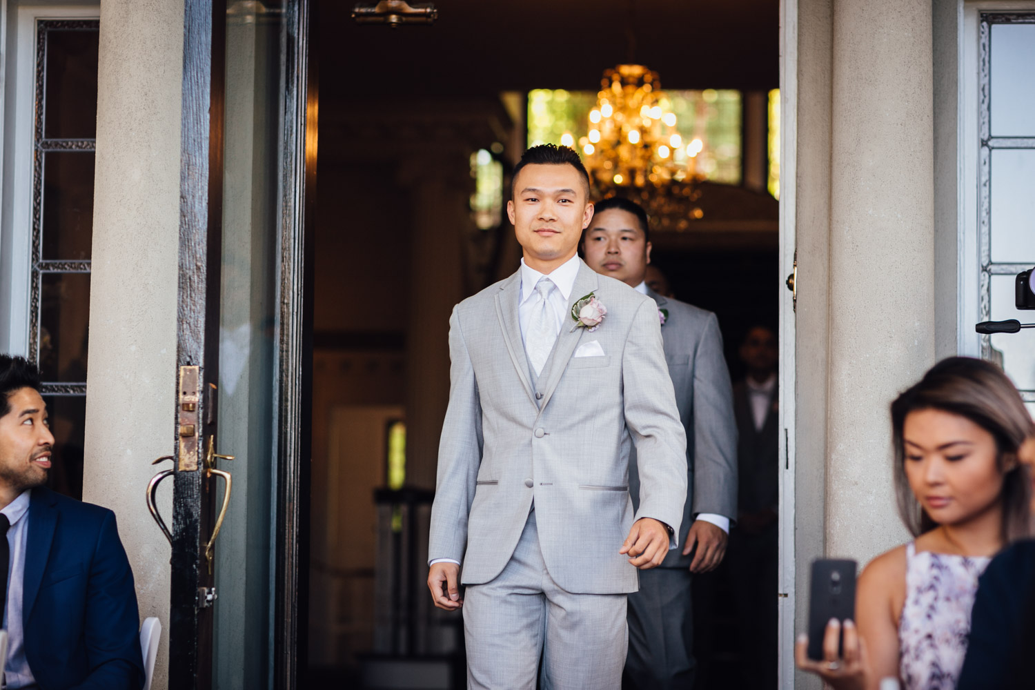 groom walking down aisle at hycroft vancouver wedding