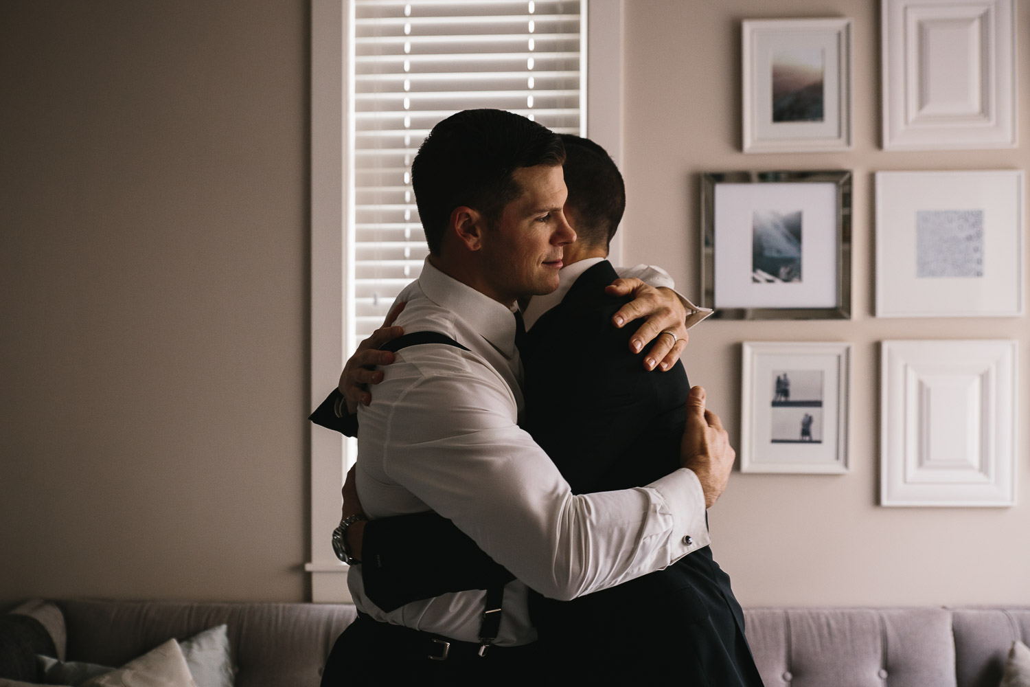 best man and groom embrace richmond wedding photography