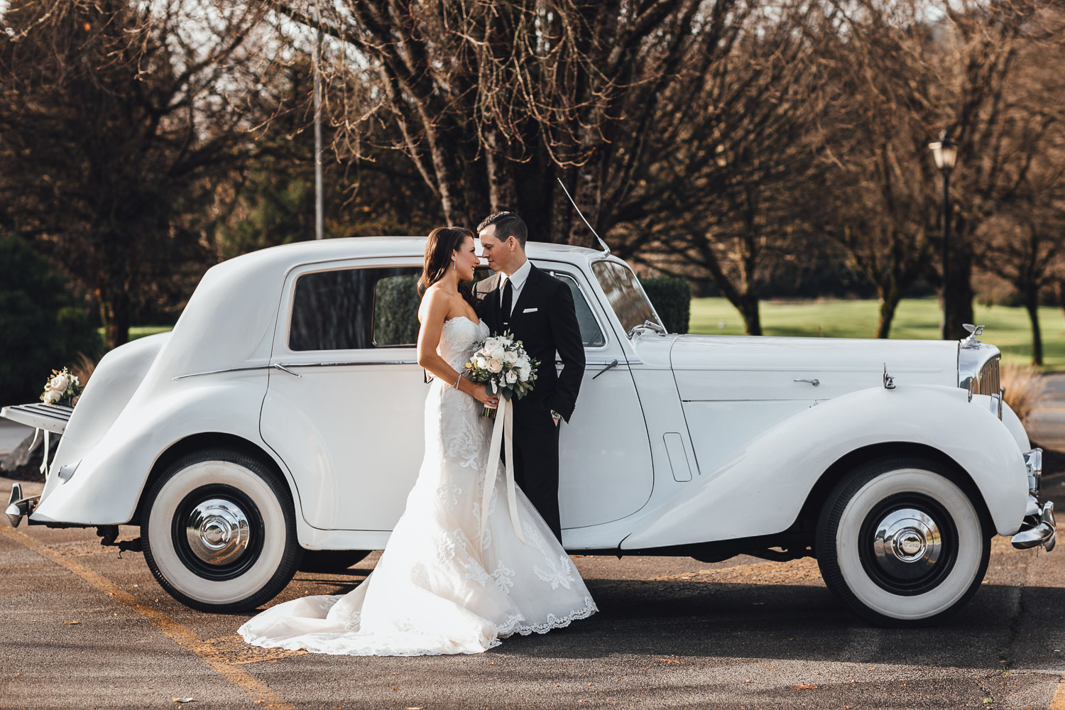 swaneset wedding photography pitt meadows bride and groom rolls royce classic car