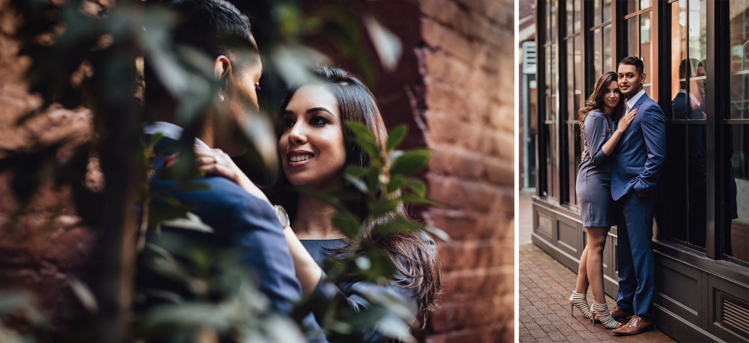 vancouver engagement photography in gastown during sunset