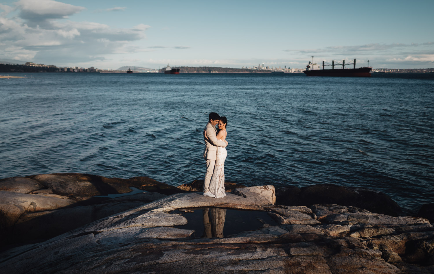 west vancouver engagement photography during sunset by the water