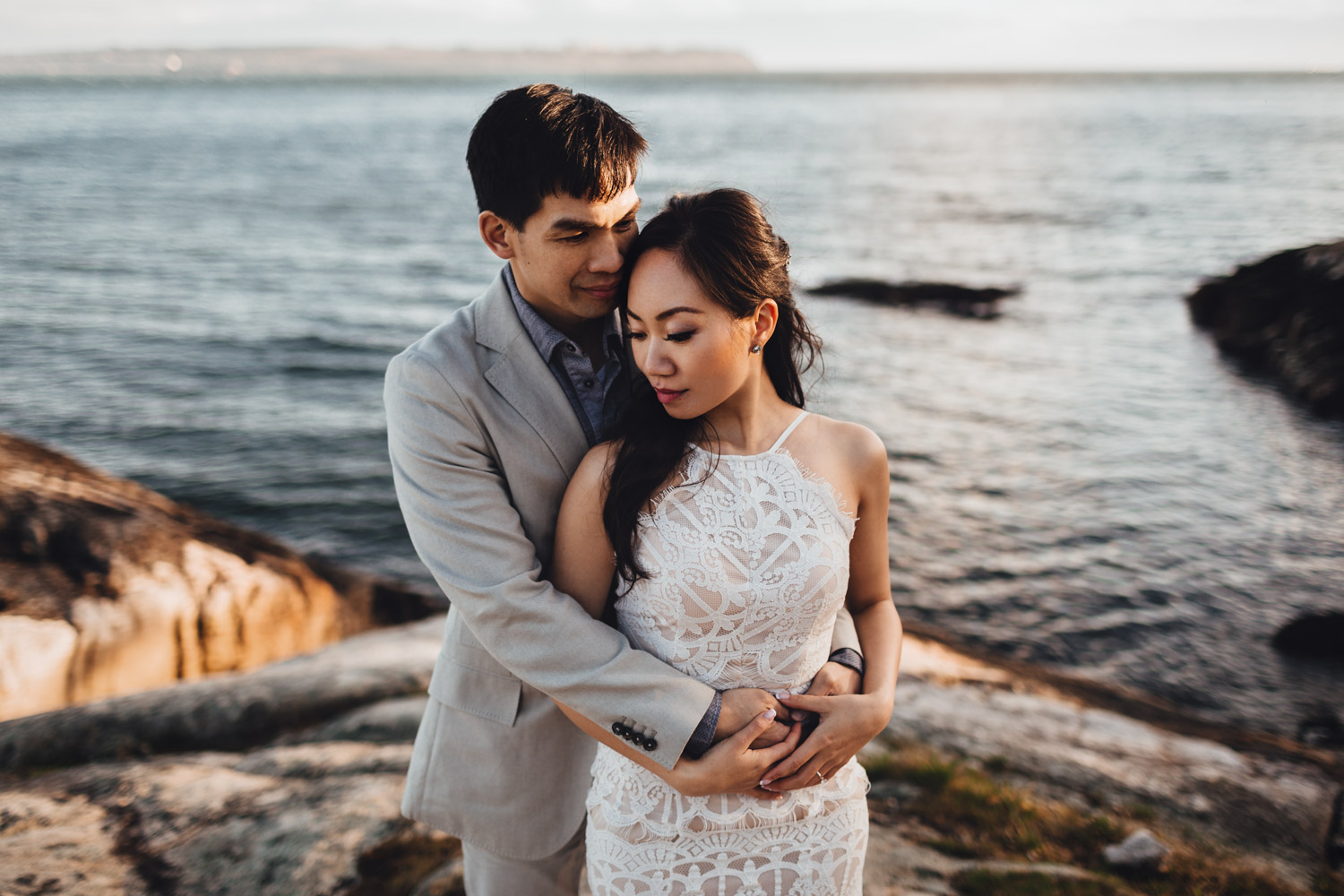 west vancouver engagement photography rocks water and sunset