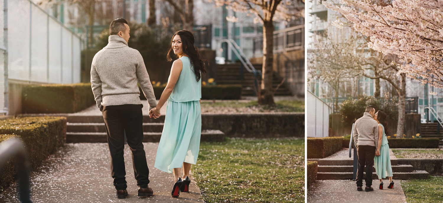 vancouver engagement photography cherry blossoms in yaletown david lam park
