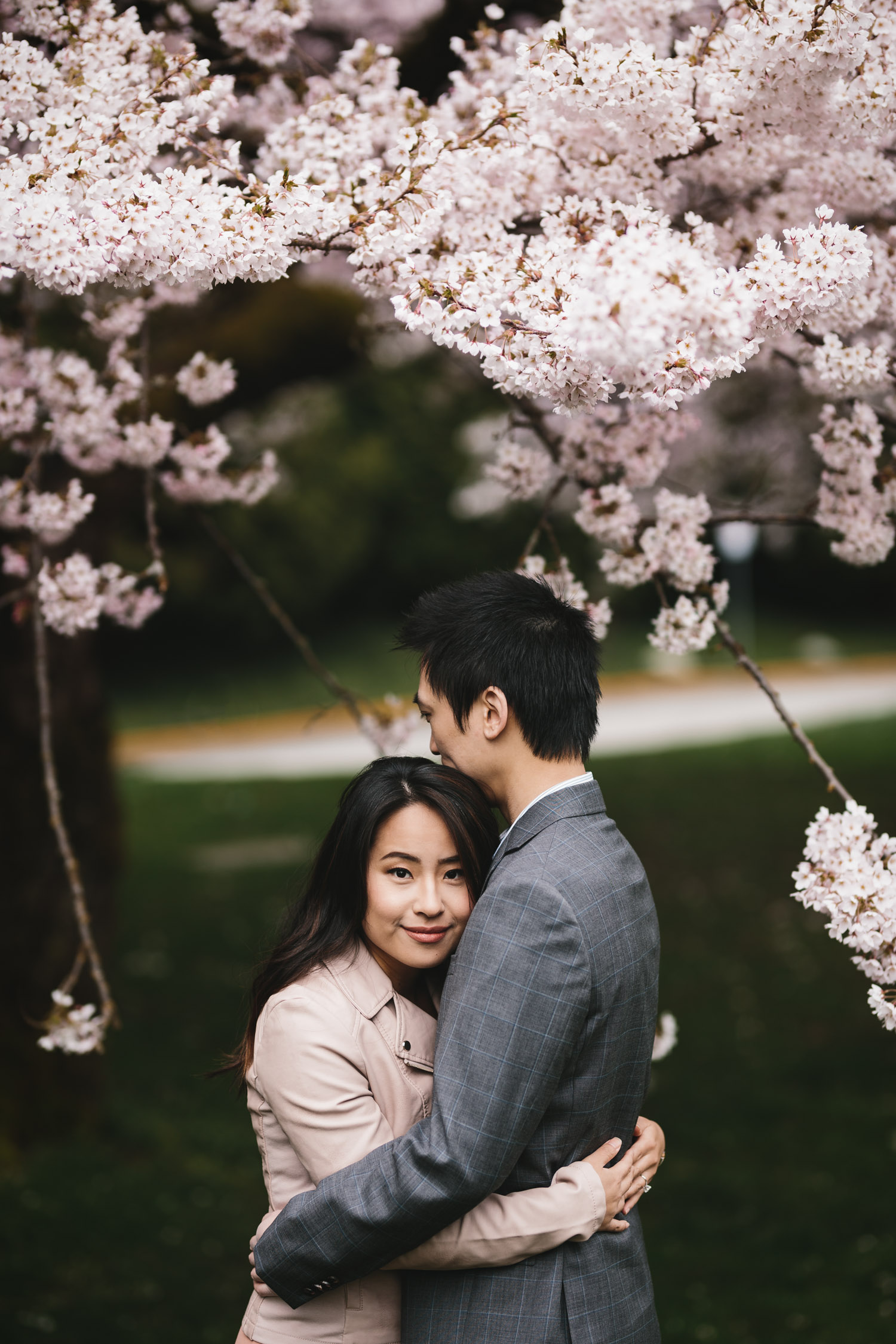 vancouver cherry blossom engagement photography