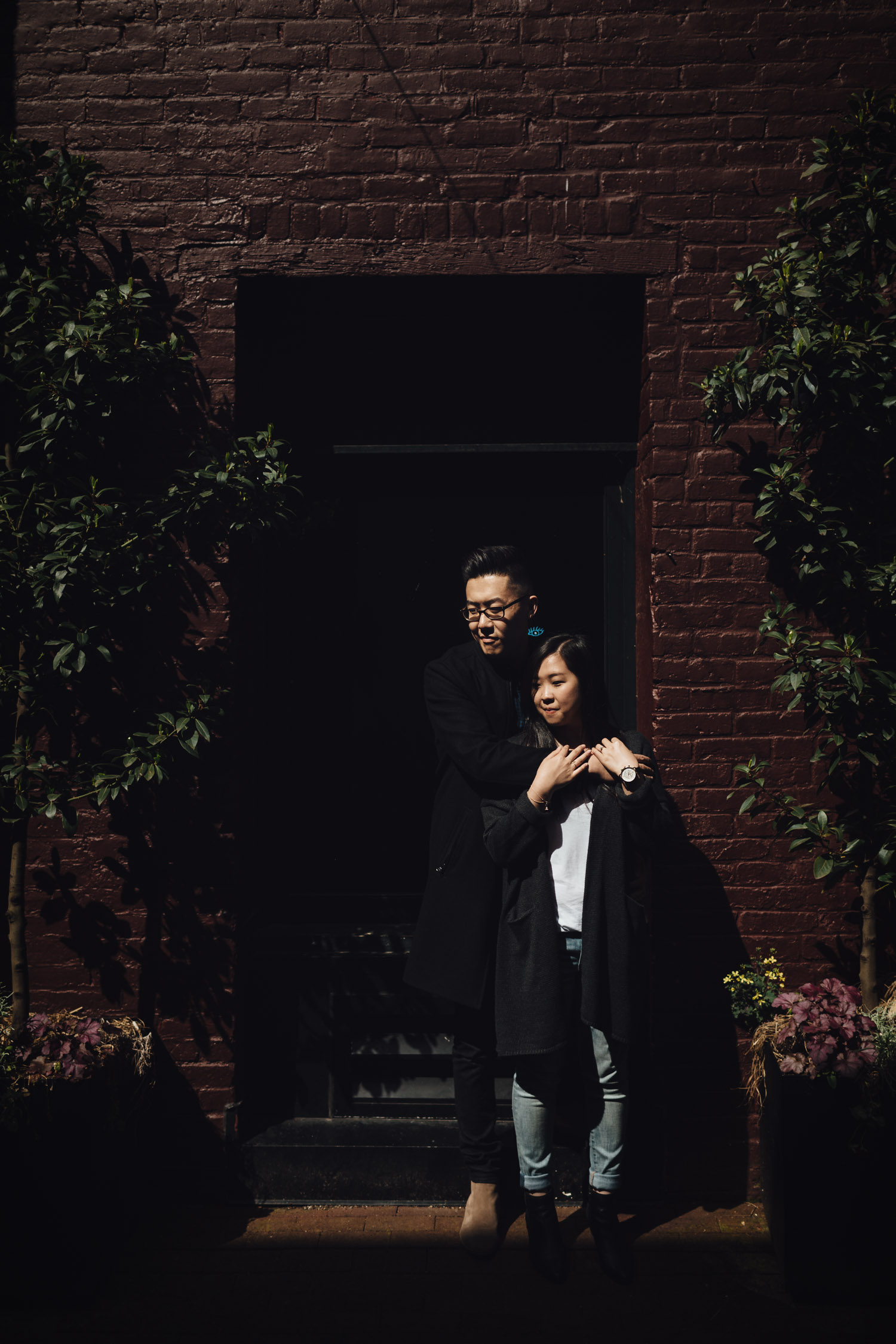 gastown blood alley engagement photography harsh light vsco vancouver bc