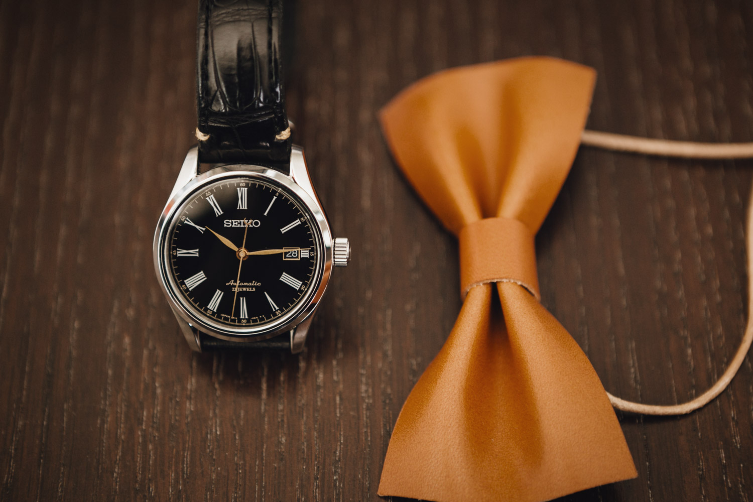 groom watch and bowtie leather vancouver wedding photography