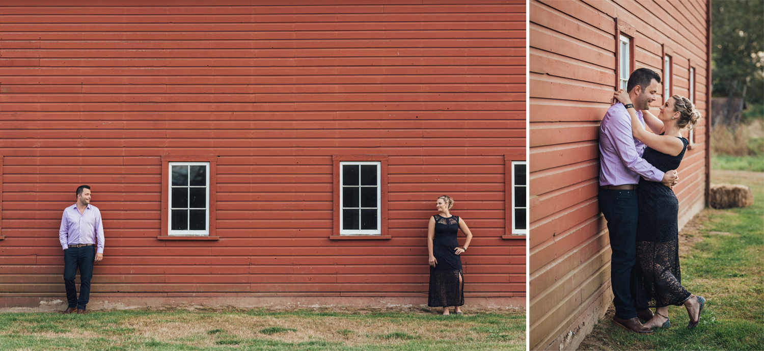 Red barn at Campbell Valley Park in Langley BC engagement photography