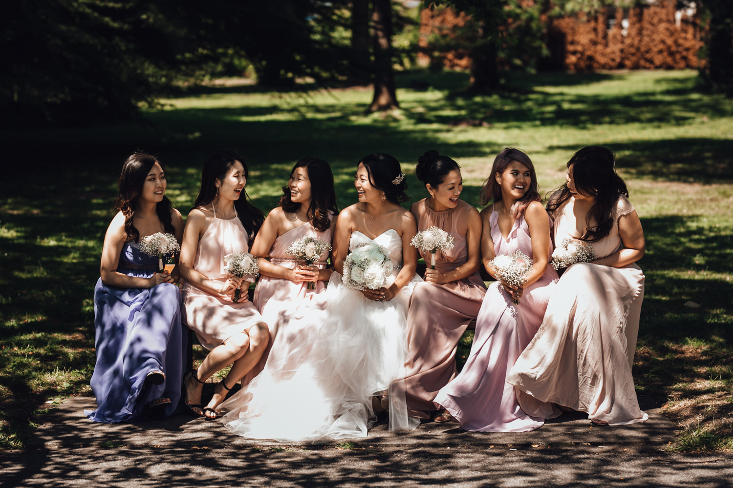 bridal party in rose garden stanley park wedding photography vancouver bc