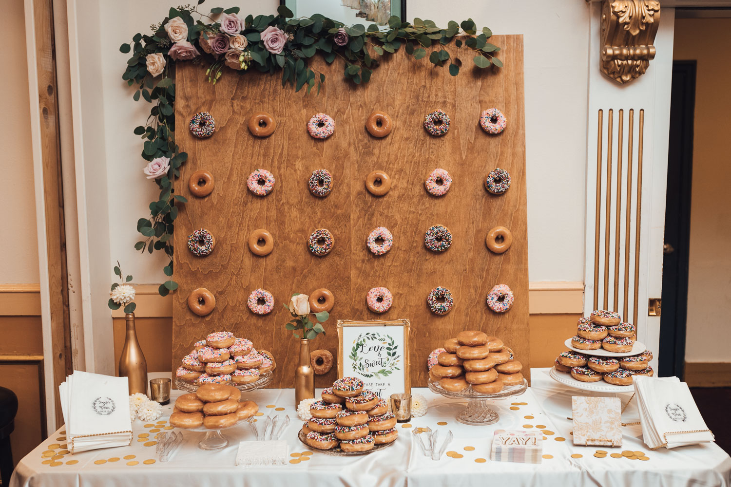 donut wall continental seafood restaurant wedding reception photography