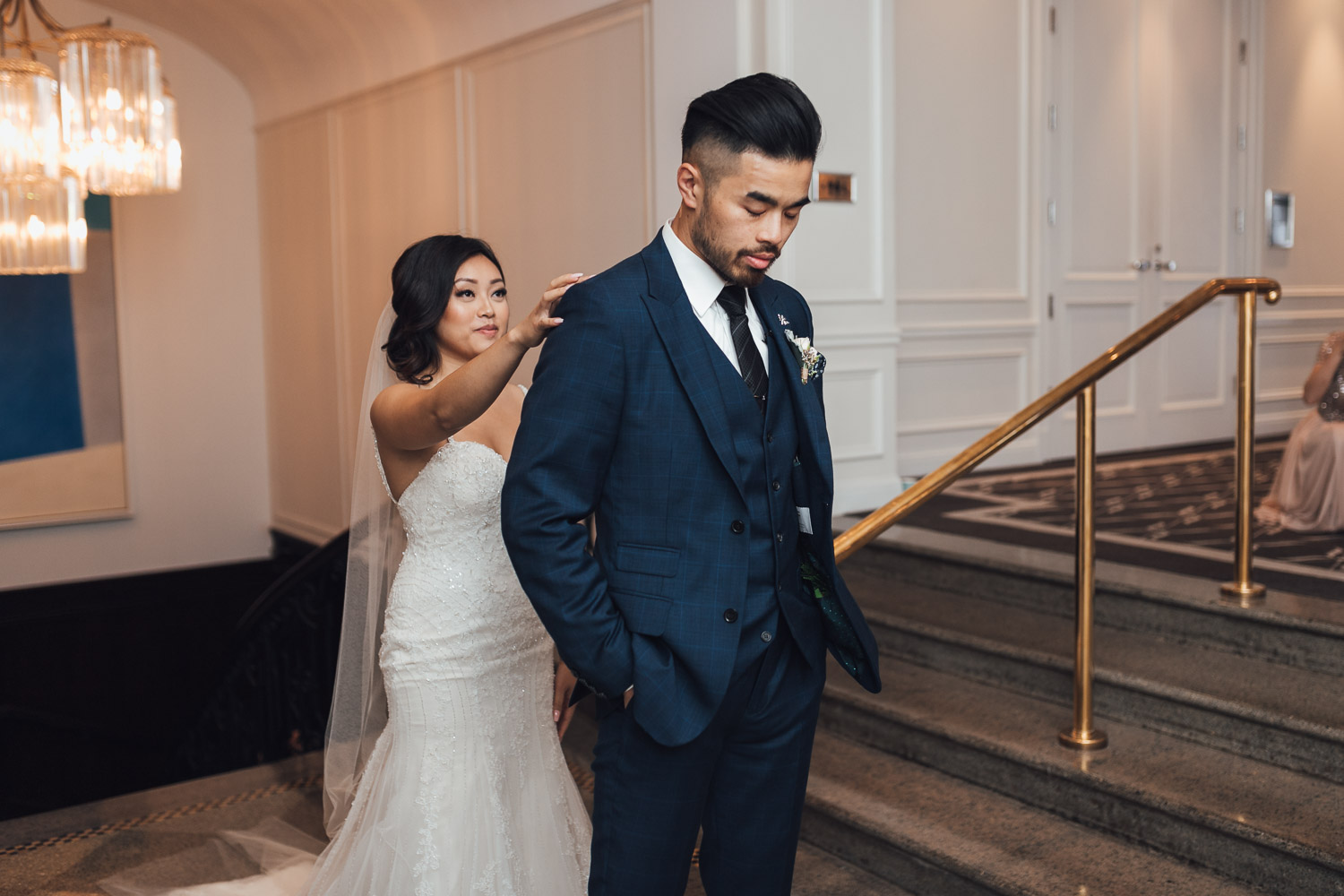 first look rosewood hotel georgia vancouver wedding photography