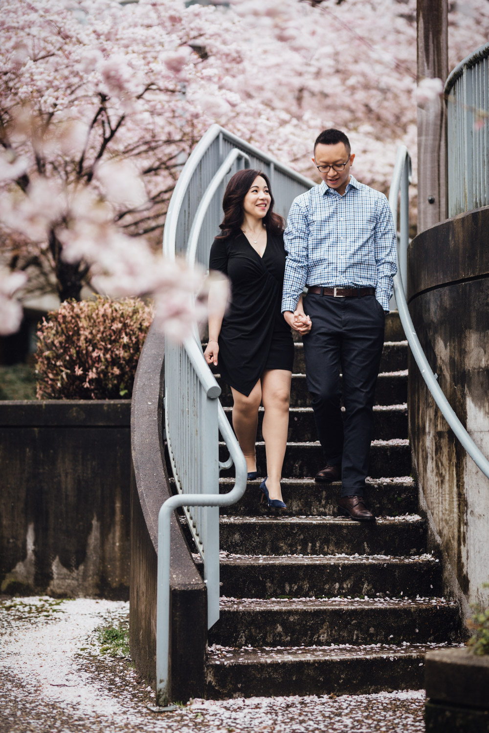 vancouver engagement photography cherry blossoms candid