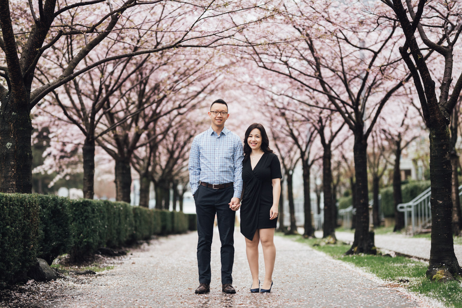 cherry blossoms in vancouver bc engagement photography