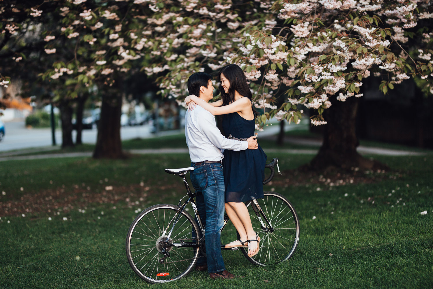 sunset beach engagement romantic bicycle photography vancouver bc