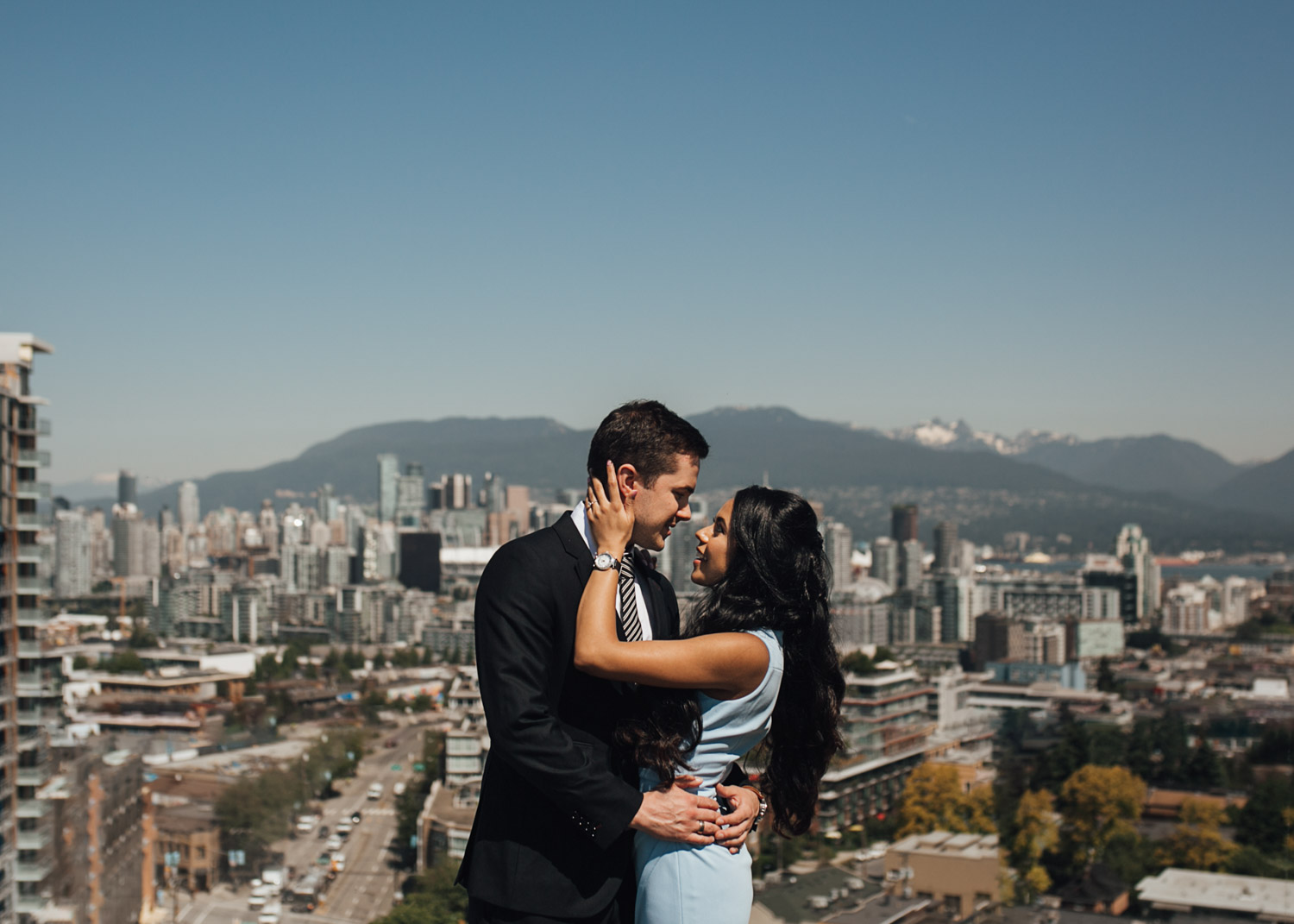 the duke vancouver city skyline view engagement photography