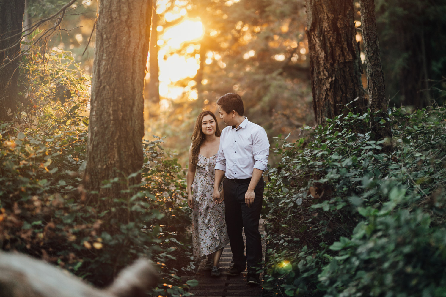 west vancouver engagement photography at lighthouse park during a summer sunset film
