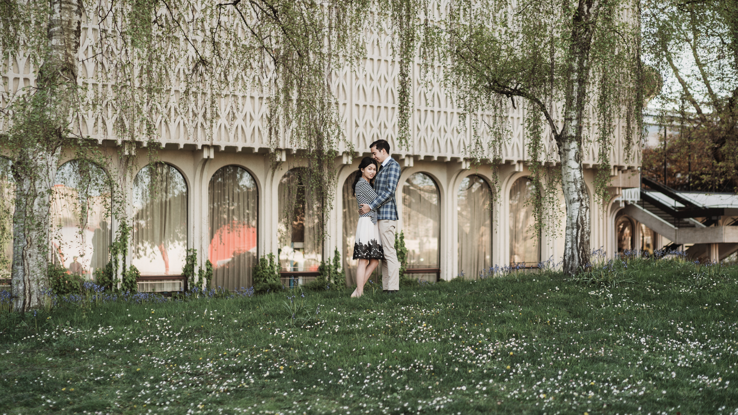 vancouver engagement photography at the museum of vancouver in the spring with flowers