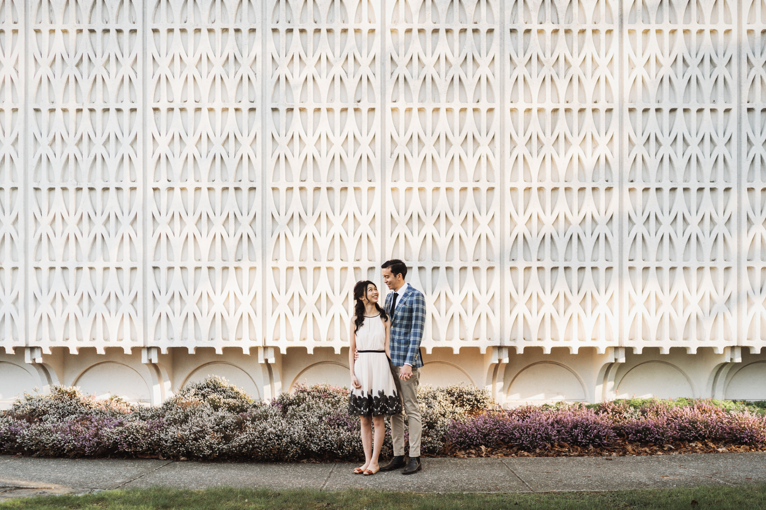 vancouver museum of vancouver architecture engagement photography during cherry blossom season