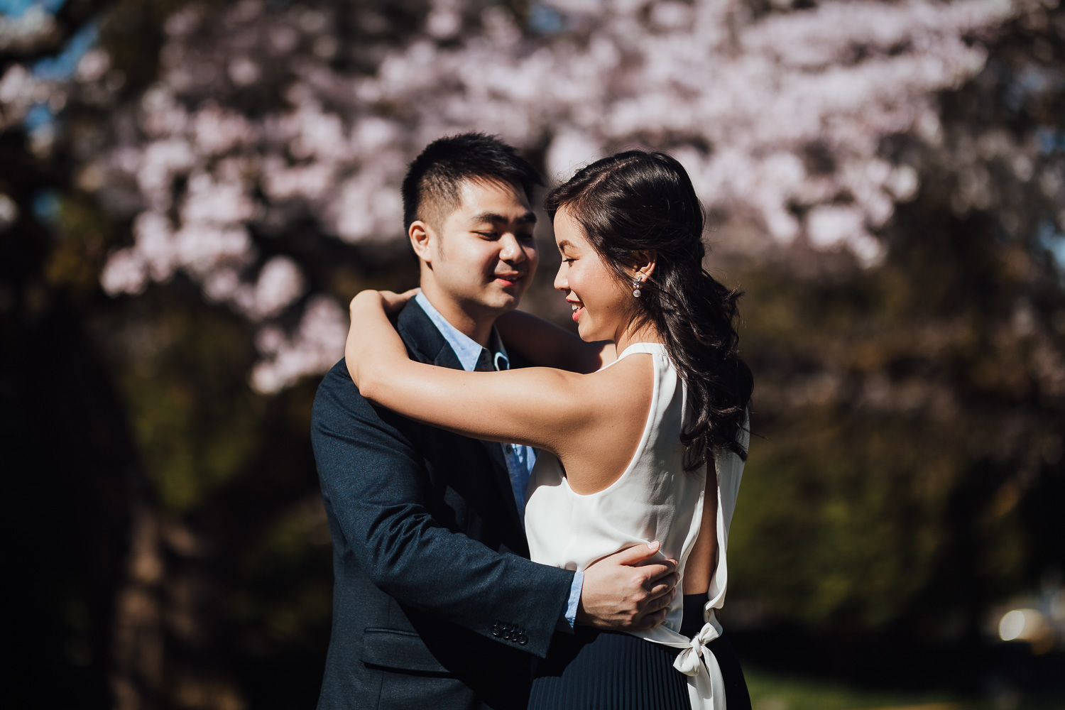vancouver engagement photography during cherry blossom season at UBC