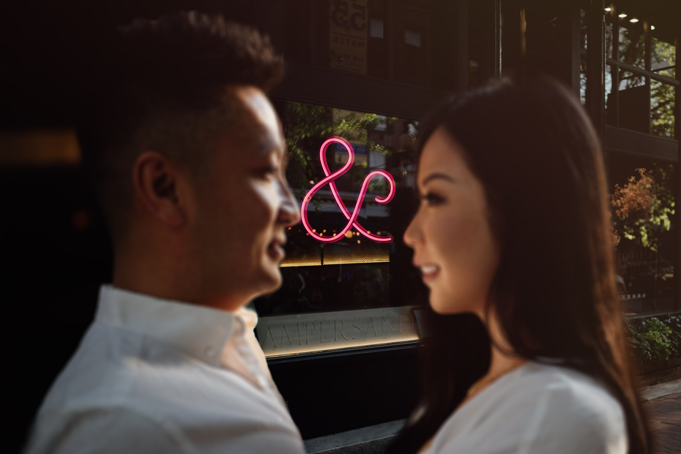 ampersand restaurantgastown engagement photography during golden hour in the summer located in vancouver bc canada