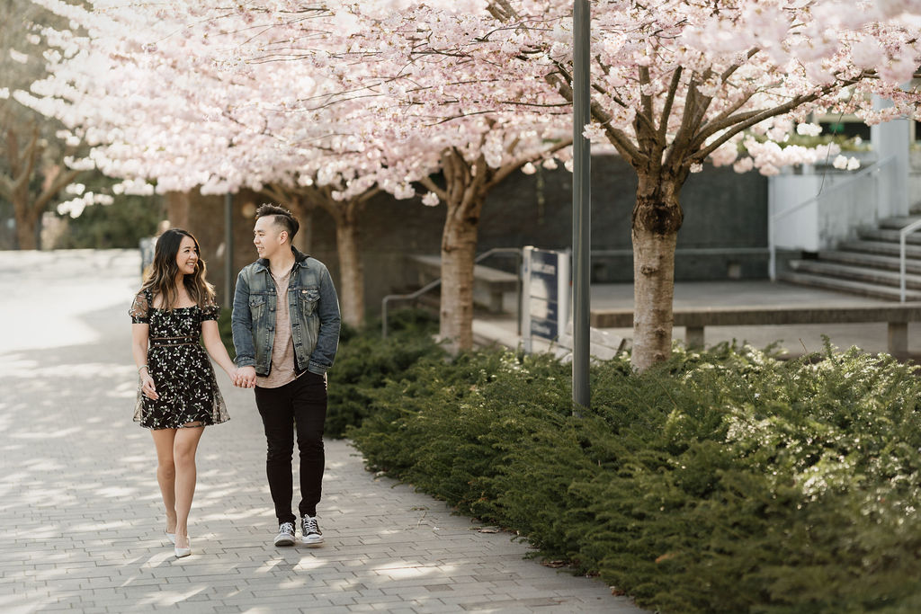 Cherry blossom street in Vancouver, BC for engagement photography